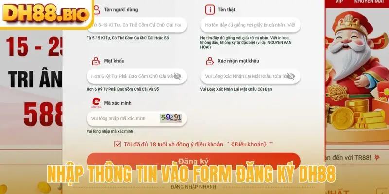 Nhập thông tin vào form đăng ký DH88